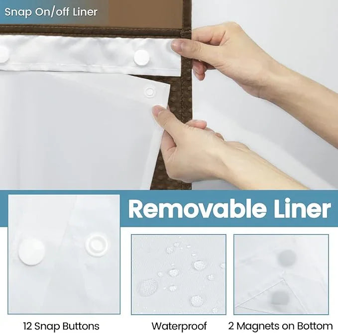 EUTXL Brown No Hook Shower Curtain with Snap in Liner,230GSM Waffle Weave Shower Curtains for Bathroom,71W x 74H - ModernBath