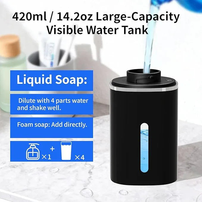 Automatic Foaming Soap Dispenser, Touchless Hand Soap Dispenser, USB Rechargeable, 4 Adjustable Levels, 14.2 oz (420 ml) Large Capacity, for Bathroom, Kitchen & School (Black, Foaming) - ModernBath