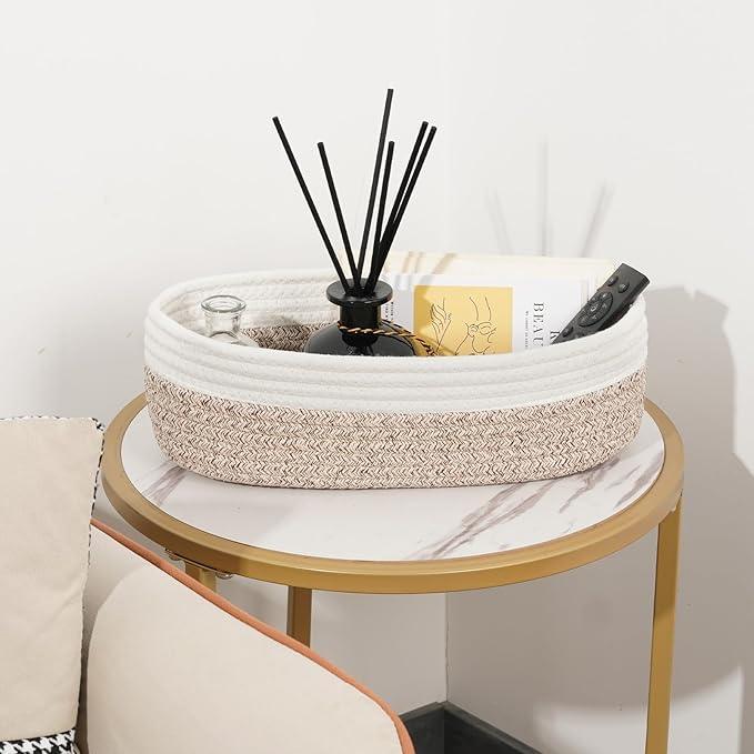 Temary 2PC Small Storage Bins Basket, 13x5.9x3.9 inch Woven Storage Basket with Handles for Storage Toilet Paper Rolls, Narrow Storage Baskets for Entryway, Closets, Shelves (Brown) - ModernBath