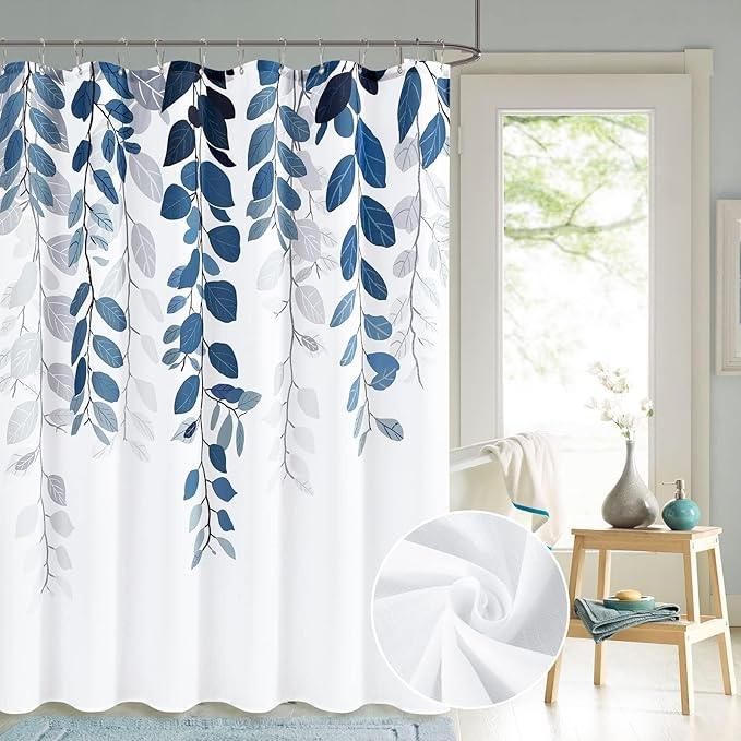 BOODII Extra Long Blue Eucalyptus Shower Curtains for Bathroom Floral Watercolor Leaves Spring Shower Curtain Vine Botanical Natural Navy Bath Curtain Bathroom Decor 72x90 - ModernBath