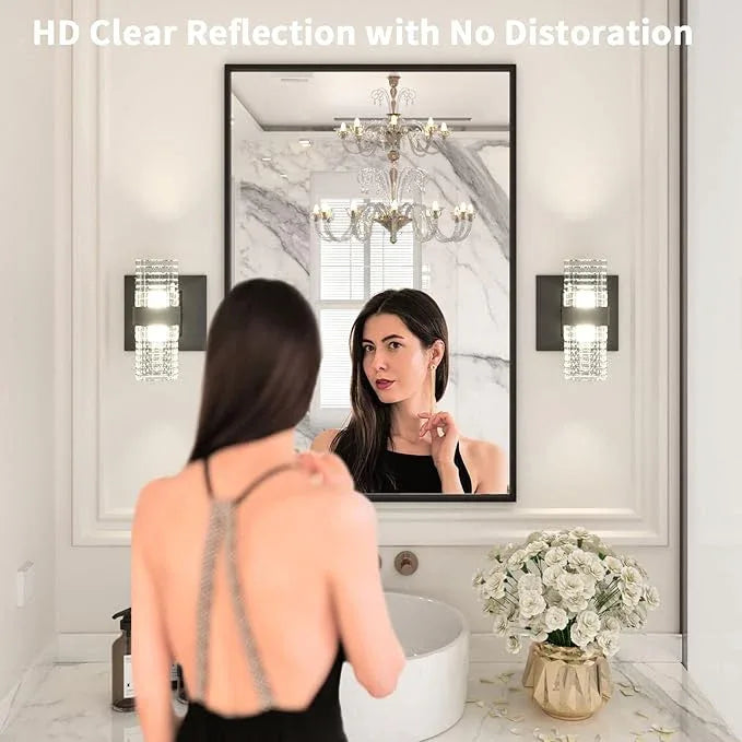 LOAAO 24"X36" Black Rectangle Bathroom Mirror Wall, Matte Black Aluminum Alloy Frame, Hangs Vertically or Horizontally, Easy to Install - ModernBath