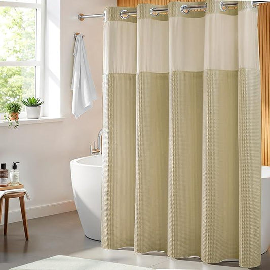 River Dream Linen Fabric Shower Curtain Set, Cotton Blend, Waffle Weave, with Snap in Replacement Liner，71 x 74 inches - ModernBath