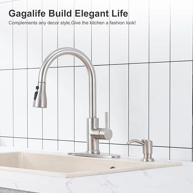 GAGALIFE Built in Counter Soap Dispenser (Brushed Nickel) for Kitchen Sink and Extension Tube Kit, Anti-Leakage Upgrade with 40" Tube No More Top Refill - ModernBath
