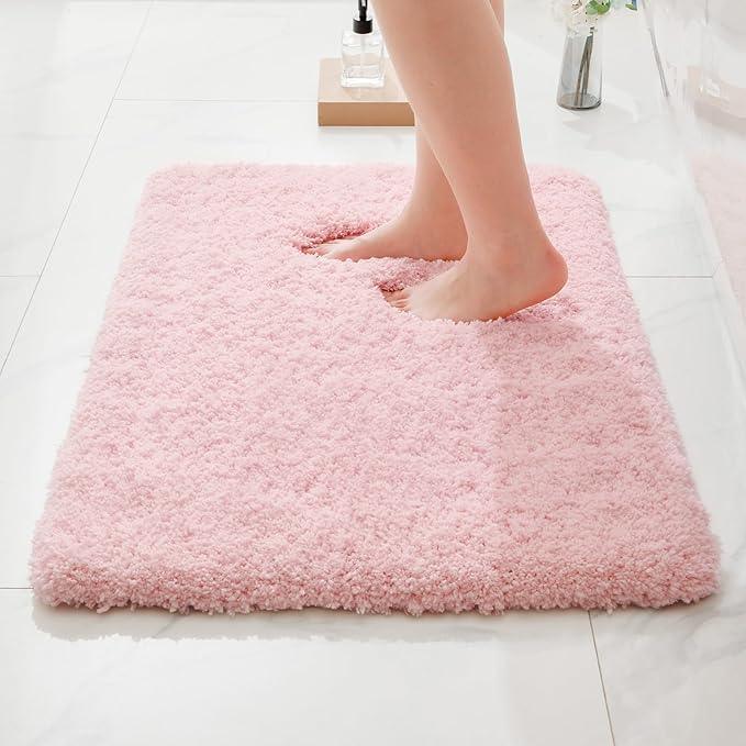 ILANGO Dark Pink Bathroom Rugs 24" × 17" Small Non Slip & Super Absorbent Extra Thick Soft, Washable Bath Mat for Floor, Microfiber Plush Shaggy Bath Rug with Rubber for Bathtub Shower Room Sink - ModernBath