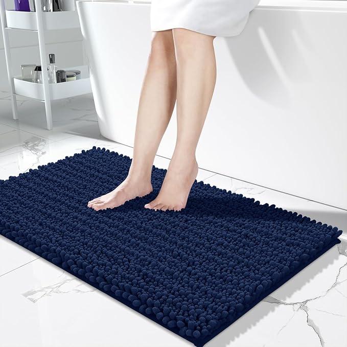 Yimobra Long Bathroom Rugs Non Slip Washable 44x24 Inch - Ultra Soft Absorbent Chenille Bath Mat, Quick Dry Shaggy Floor Carpet for Tub Shower, Navy Blue Home Decor Accessories - ModernBath