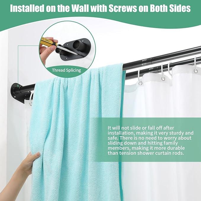 Anndason Double Shower Curtain Rod 28 to 75 Inches Elegant Double Shower Rod Adjustable Wall Mounted Double Shower Curtain Pole for Bathroom (Black, 28 to 75") - ModernBath