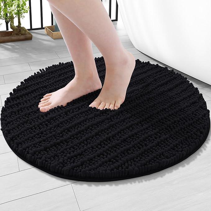 Arotive Luxury Round Chenille Bathroom Rug Mat, Extra Soft Thick Absorbent Shaggy Bath Rugs, Non-Slip Machine Wash Dry Plush Bath Mats for Bathroom, Shower and Tub, 24x24, Black - ModernBath