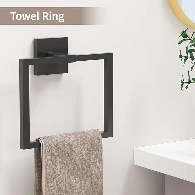 23.6 Inch SUS304 Stainless Steel Bathroom Hardware Set - 10-Piece Wall-Mounted Towel Bar, Holder & Racks - Matte Black - ModernBath