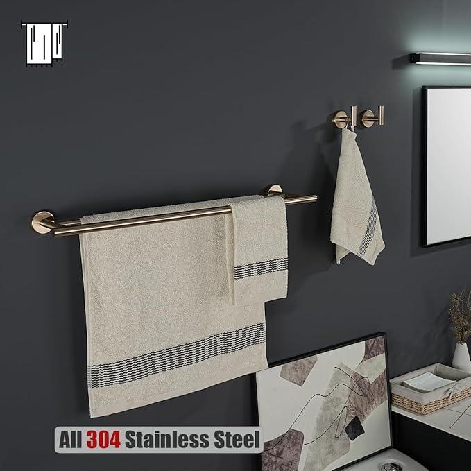 JQK Double Towel Bar Champagne Bronze, 27 Inch 304 Stainless Steel Thicken 0.8mm Towel Rack for Bathroom, Towel Holder Wall Mount, Useable Length 24 Inch, TB100L24-CB - ModernBath
