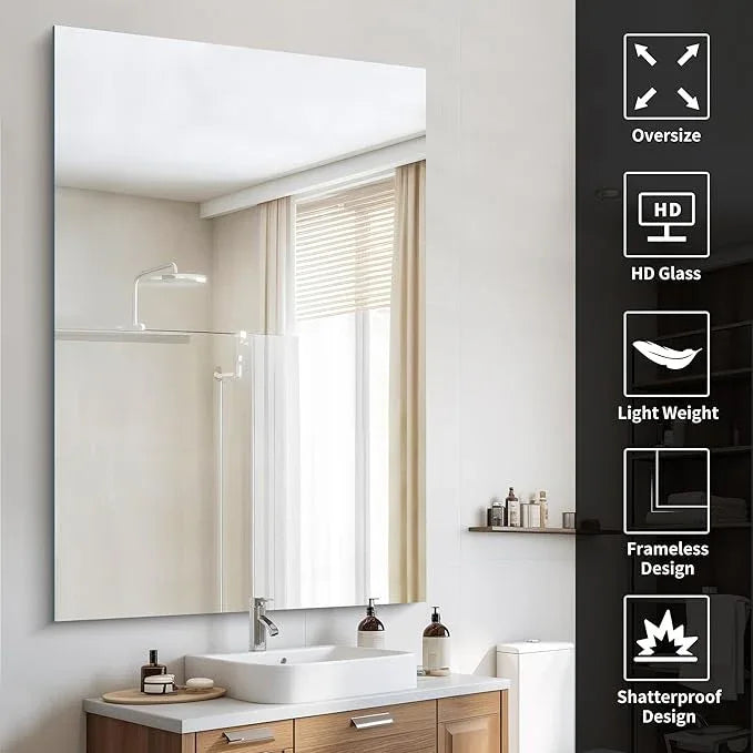 CILIBER Frameless Mirror, 60x40 Bathroom Mirrors for Wall, Upgraded Shatterproof Rectangle Vanity Mirror Over Sink with Polished Edge for Bathroom,Bedroom,Living Room and Entryway - ModernBath