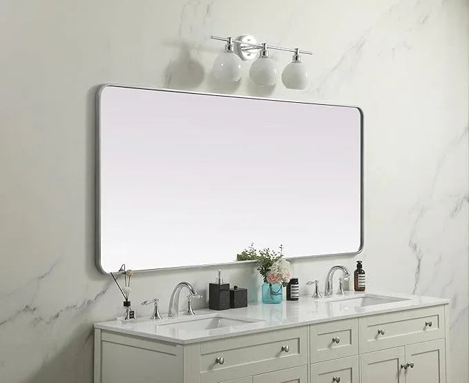 ARS Concepts Aura, Soft Corner Metal Rectangle Mirror 32X72 Inch in, Modern, Silver - ModernBath