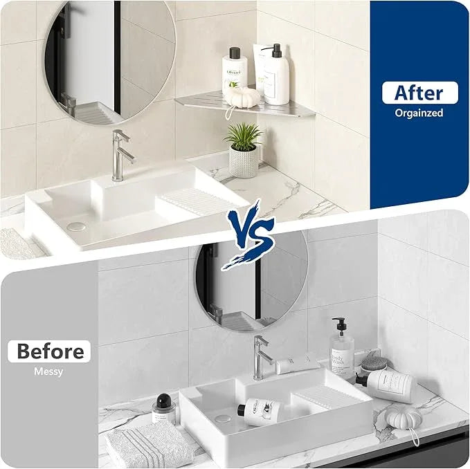 Brushed Corner Shower Shelf, Floating Corner Shelves for Tile Wall, Tile Shower Shelf, 304 Stainless Steel Wall Storage Shelves for Bathroom, No Drilling, 10 Inch, 1 Pack - ModernBath