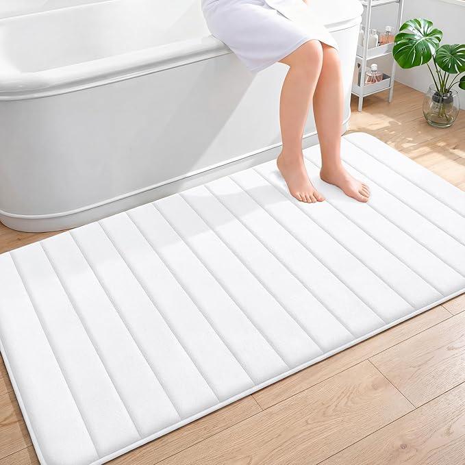 OLANLY Memory Foam Bath Mat 59x35, Super Soft Absorbent Bathroom Rugs, Quick Dry, Machine Washable Shower Floor Rugs, Bathmat Carpet, Bathroom Home Decor Accessories, White - ModernBath