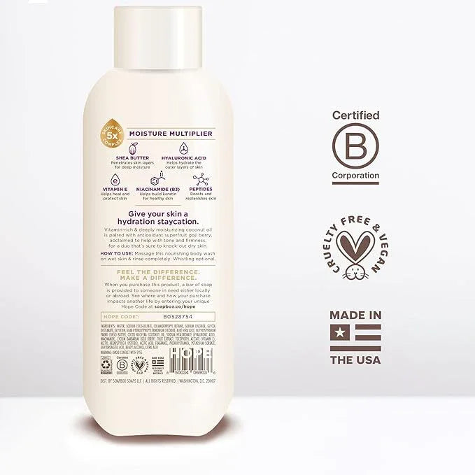 Soapbox Body Wash, Coconut + Goji Berry Body Wash for Women, Men, Vegan + Antioxidant Rich Moisturizing Soap with Shea Butter, Peptides & Keratin Promoting B3, 3 Pack, 20oz Each - ModernBath