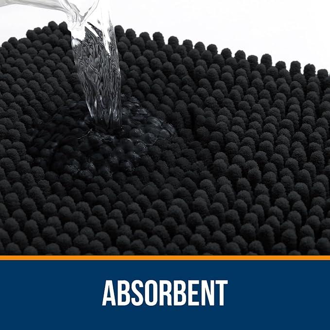 OLANLY Bathroom Rugs 24x16, Extra Soft Absorbent Chenille Bath Rugs, Rubber Backing Quick Dry, Machine Washable Bath Mats for Bathroom Floor, Tub and Shower, Home Decor Accessories, Black - ModernBath