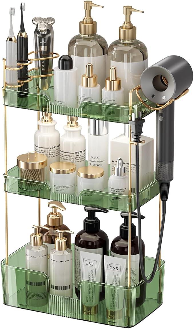 YCIA&DONE Bathroom Counter Organizer, Large Makeup Organizer Countertop, Shelf Storage, Vanity Tray, Easily Assemble for Bathroom Organizers and Storage, Undersink, Cabinet, 3 Tiers Green - ModernBath