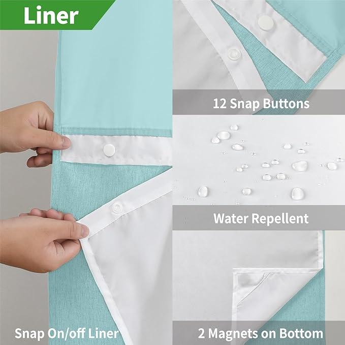 eachope Stall No Hooks Needed Linen Textured Shower Curtain with Snap-in Fabric Liner Set,Hotel Luxury Decor Farmhouse Shower Curtains for Bathroom,Waterproof & Washable,54Wx80H,Teal - ModernBath
