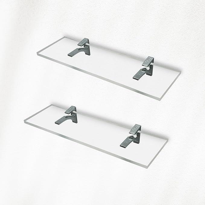 Clear Acrylic Shelves 11.5 inches, 3/4" Thick Transparent Wall Mounted Floating Shelves for Bedroom, Living Room, Bathroom, Kitchen -‎ with Screws and Chrome Finish Brackets, Pack of 2 - ModernBath