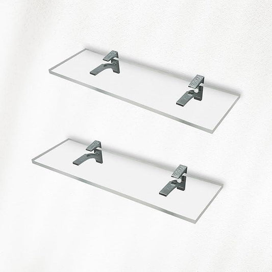 Clear Acrylic Shelves 11.5 inches, 3/4" Thick Transparent Wall Mounted Floating Shelves for Bedroom, Living Room, Bathroom, Kitchen -‎ with Screws and Chrome Finish Brackets, Pack of 2 - ModernBath