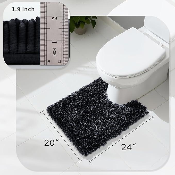 Yimobra Toilet Rugs U Shaped Washable, Extra Thick Soft Absorbent Chenille Contour Bathroom Rugs for Toilet 24x20 Inch, Quick Dry Non Slip Toilet Mat for Bath Floor, Black - ModernBath