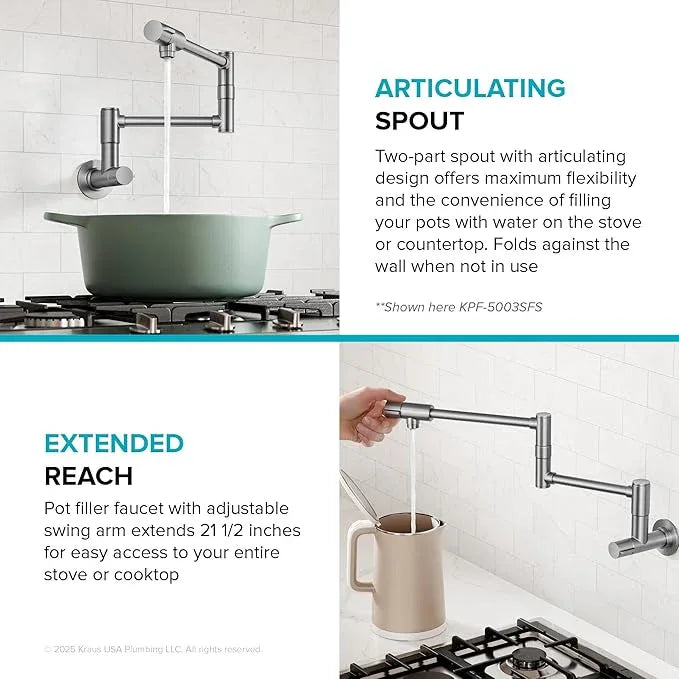 KRAUS Bolden Pot Filler Faucet with Retractable Arm, Wall Mount Kitchen Faucet, Pot Filler for Stove in Spot-Free Antique Champagne Bronze, KPF-5003SFACB - ModernBath