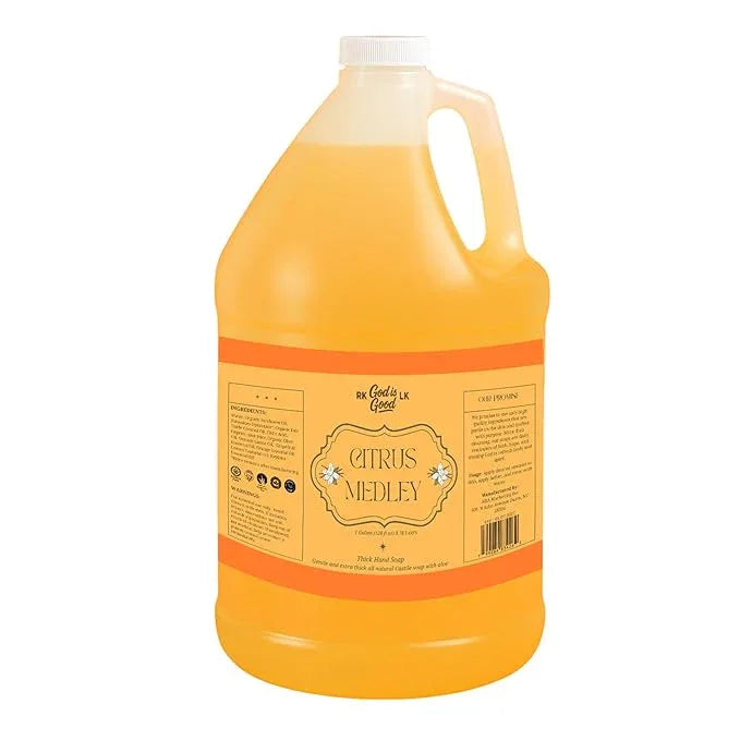 RKGodisGoodLK CITRUS MEDLEY Thick Hand Soap with Organic Ingredients – 1 Gallon Refill (128 fl oz / 3.78 L), Castile Liquid Soap with Aloe Vera & Essential Oils, Natural Moisturizing Hand Wash - ModernBath