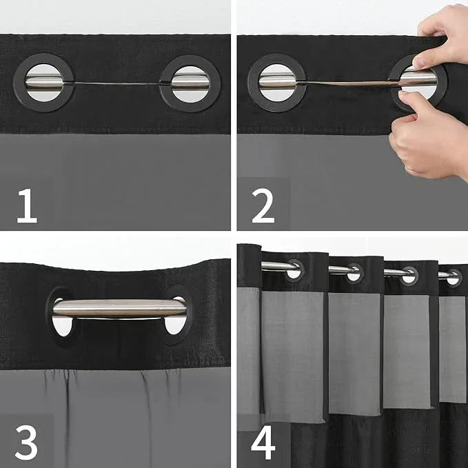 eachope Extra Long No Hooks Needed Linen Textured Shower Curtain with Snap-in Fabric Liner Set,Black Hotel Luxury Decor Shower Curtains for Bathroom,Waterproof & Washable,71Wx86H - ModernBath
