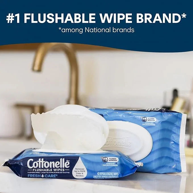 Cottonelle Fresh Care Flushable Wet Wipes, Adult Wet Wipes, 4 Flip-Top Packs, 42 Wipes Per Pack (168 Total Wipes), Packaging May Vary - ModernBath