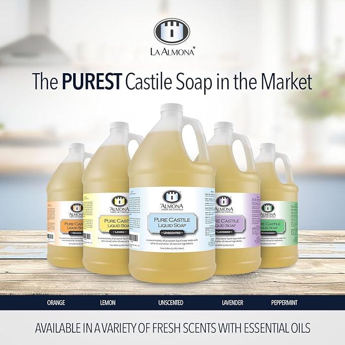 La Almona - Pure Castile Liquid Soap, LEMON, 1 Gallon - Multipurpose: Hands, Face, Body, Laundry, Dishes & More - For Sensitive Skin, All-Natural Ingredients, Scented with Essential Oils - ModernBath