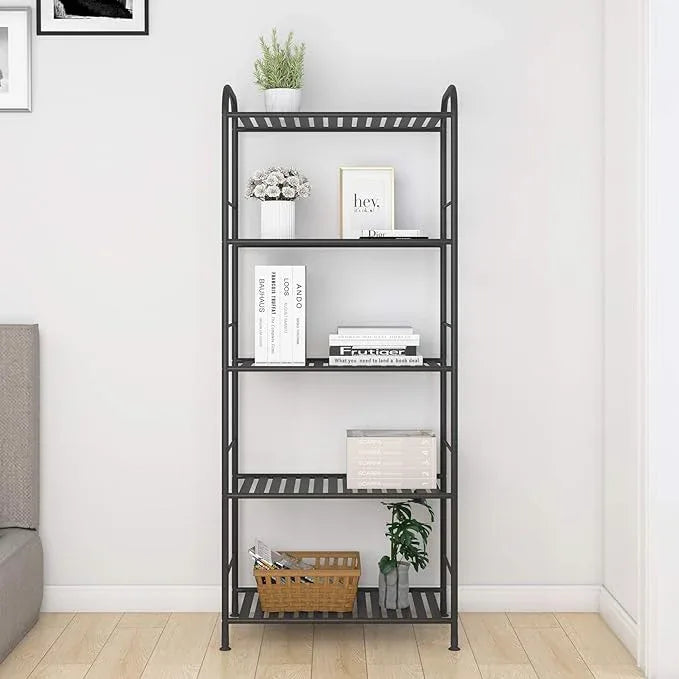 JSB 5-Tier Adjustable Shelving Unit, Heavy Duty Storage Rack Organizer Metal Corner Shelf for Kitchen Living Room Laundry Pantry Bathroom (Black, 5 Tier)… - ModernBath