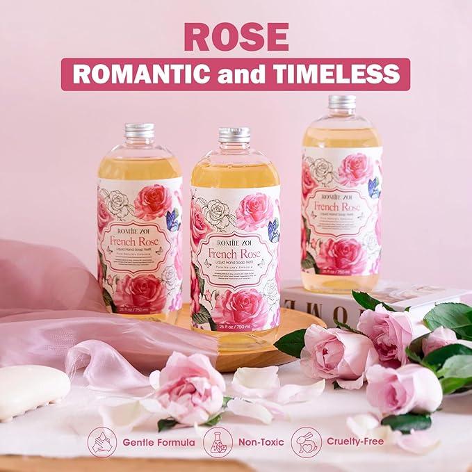 ROMIIE ZOI Rose Liquid Hand Soap Refill Gift Set – 3 Pack (26 Fl Oz Each), Romantic Floral Scent, Moisturizing & Gentle, Biodegradable Formula with Essential Oils for Bathroom, Kitchen - ModernBath