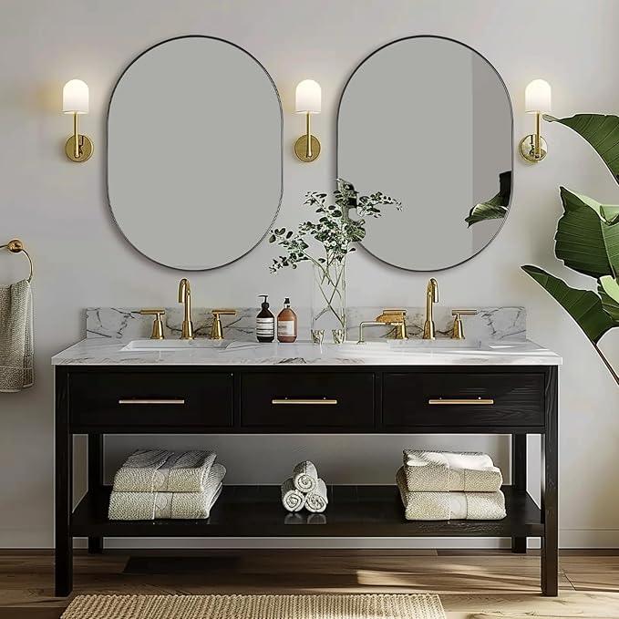 ANDY STAR 24x32'' Oval Mirror, Black Oval Mirror Pill-Shaped Design in Stainless Steel Metal Frame for Bathroom, Entryway, Living Room, Contemporary 1" Deep Wall Mount Vertical or Horizontal - ModernBath