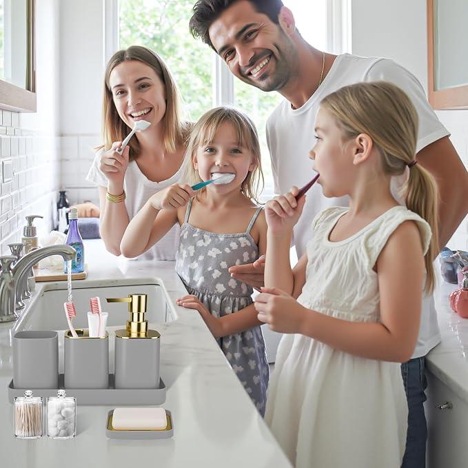 25PCS Bathroom Accessory Set, Beige Bathroom Set with Large-Capacity 4 Gallon Trash Can,Bathroom Rugs Set, Waterproof Shower Curtain, Toilet Brush, Toothbrush Holder & Soap Dispenser - ModernBath