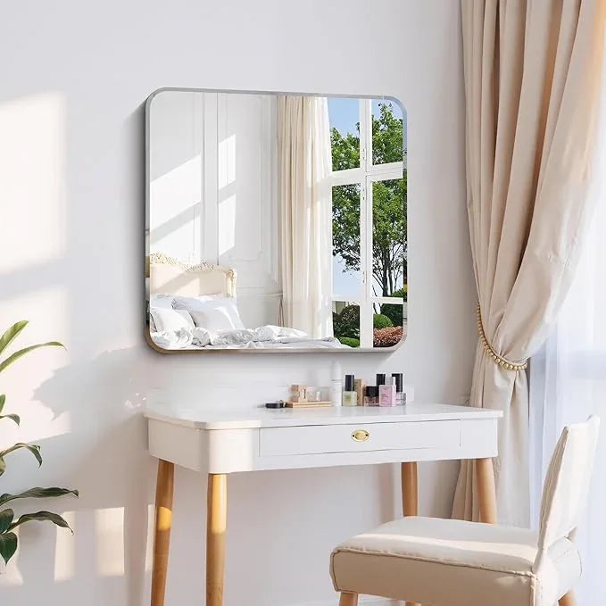 CILIBER Beveled Mirror 30"x30", Square Frameless Bathroom Mirror Rounded Corner, Framless Vanity Mirror Shatterproof Tempered Glass Lightweight Design for Bedroom Living Room Entryway - ModernBath