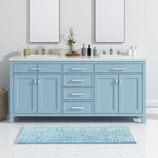 Yimobra Luxury Bathroom Rugs, 47x24, Extra Soft Chenille Mats for Bathroom Non Slip, Fluffy Long Matts for Tub, Plush Shaggy Carpet Runner, Water Absorbent, Machine Washable, Blue & Light Blue - ModernBath
