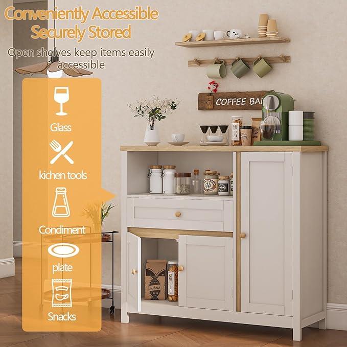 Storage Cabinet with Doors and Drawers,Kitchen Storage Cabinets，with Drawer and Adjustable Shelf（White） - ModernBath