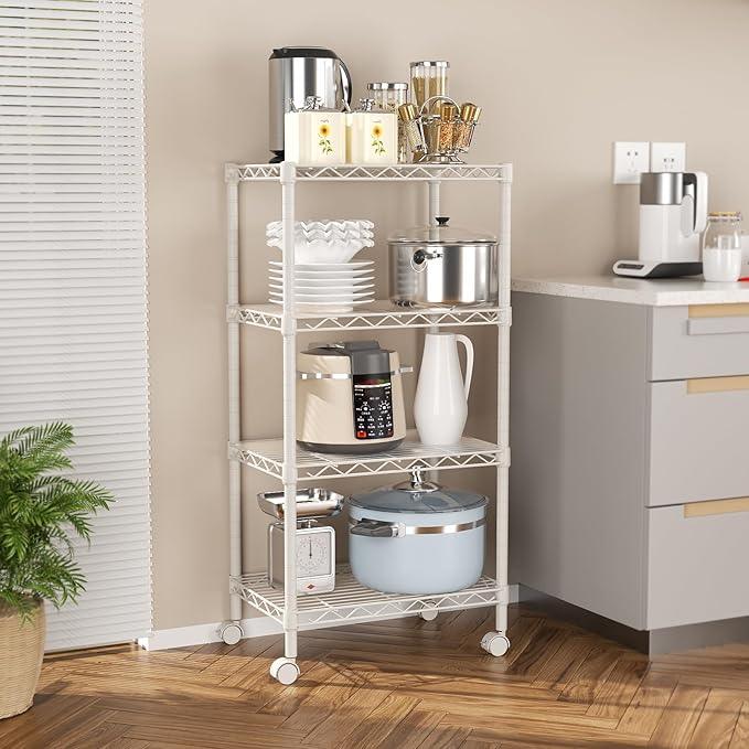 SINGAYE 4 Small Shelves Storage Shelf Wire Shelving Unit Metal Shelf Adjustable Organizers Storage Shelving with Wheels for Bathroom Laundry Room Kitchen Pantry - ModernBath