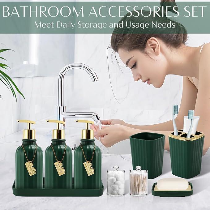 WSBArt 17PCS Bathroom Accessory Set Bathroom Set Hunter Green Bathroom Accessories,Toilet Brush, Trash Can, Qtip Holder Dispenser& 3PCS Soap Dispenser - ModernBath