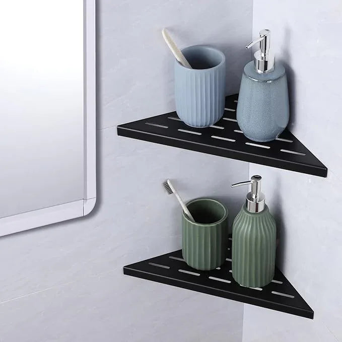 10" Corner Shower Shelf, 2-Pack Bathroom Shelves for Tile Walls, SUS304 Stainless Steel Recessed Shower Shelf, Grout in Corner Organizer Shelves, Matte Black - ModernBath
