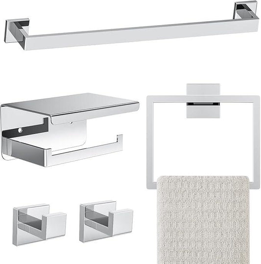 5-Pieces Polished Chrome Bathroom Hardware Accessories Set,16 Inch Towel Bar Set,Stainless Steel Towel Holder Set for Bathroom,Wall Mounted Chrome Bathroom Hardwar Set - ModernBath