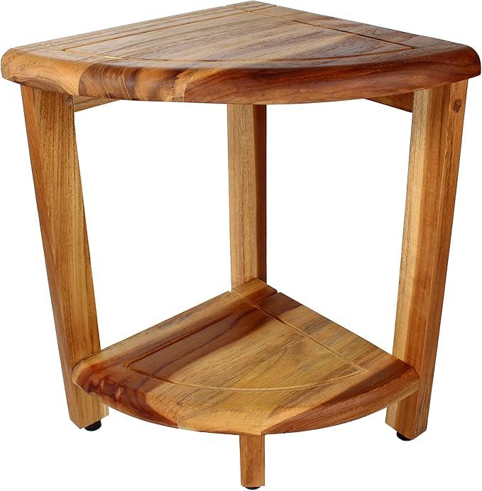 EcoDecors Snazzy Corner Natural Color Waterproof Teak Wood Shower Bench Stool Seat Chair for Inside Shower Provides Safety, Storage, and Organization for Bathroom Accessories - ModernBath