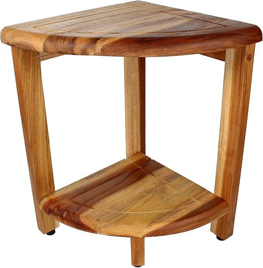 EcoDecors Snazzy Corner Natural Color Waterproof Teak Wood Shower Bench Stool Seat Chair for Inside Shower Provides Safety, Storage, and Organization for Bathroom Accessories - ModernBath