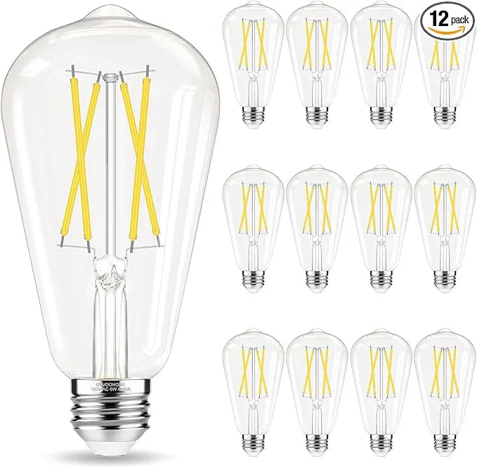 Edison Bulbs, E26 LED Bulb 60 watt Equivalent, Non-Dimmable, Cool White 4000K, ST58 Vintage Light Bulbs, 90+ CRI, 6W, 600LM, E26 Medium Base, Clear Glass, 12 Pack - ModernBath