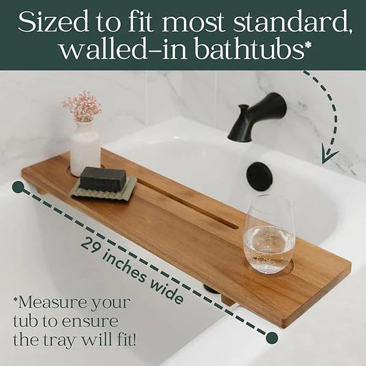 Premium Nature Shed Bathtub Tray for Standard Tubs | 29" Solid Acacia Luxury Bath Tray for Tub | Anti-Tip, Non-Toxic, Sustainable, Adjustable Bathtub Caddy | Bathroom Accessories Holders for Tub Tray - ModernBath