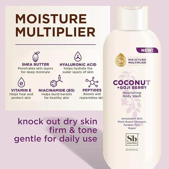 Soapbox Body Wash Refill, Coconut + Goji Berry Body Wash Refill Pack, Bulk Soap Pouch, Vegan + Antioxidant Rich Moisturizing with Shea Butter, Peptides & Keratin Promoting B3, 40oz - ModernBath