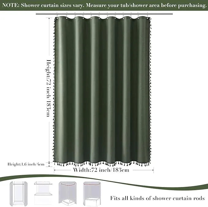 Nanspring Olive Green Boho Linen Shower Curtain for Bathroom Luxury Fancy Modern Rustic Fabric Shower Curtain Set with Hooks Farmhouse Hotel Style Bath Accessories Decor Water Repellent 72x72 - ModernBath