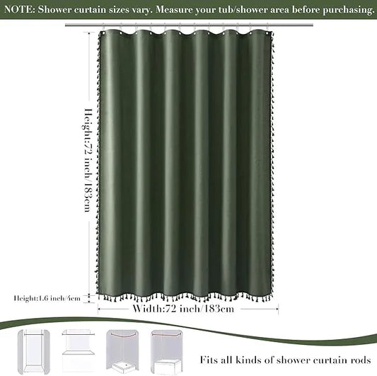Nanspring Olive Green Boho Linen Shower Curtain for Bathroom Luxury Fancy Modern Rustic Fabric Shower Curtain Set with Hooks Farmhouse Hotel Style Bath Accessories Decor Water Repellent 72x72 - ModernBath