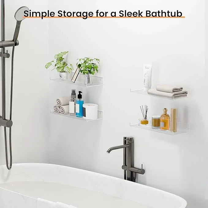 upsimples 4 Pack 15x6 Inches Acrylic Bathroom Shelves for Wall, Floating Bathroom Shelves Over Toilet, Storage Shelf for Toilet Paper, Towels and Toiletries, Clear - ModernBath