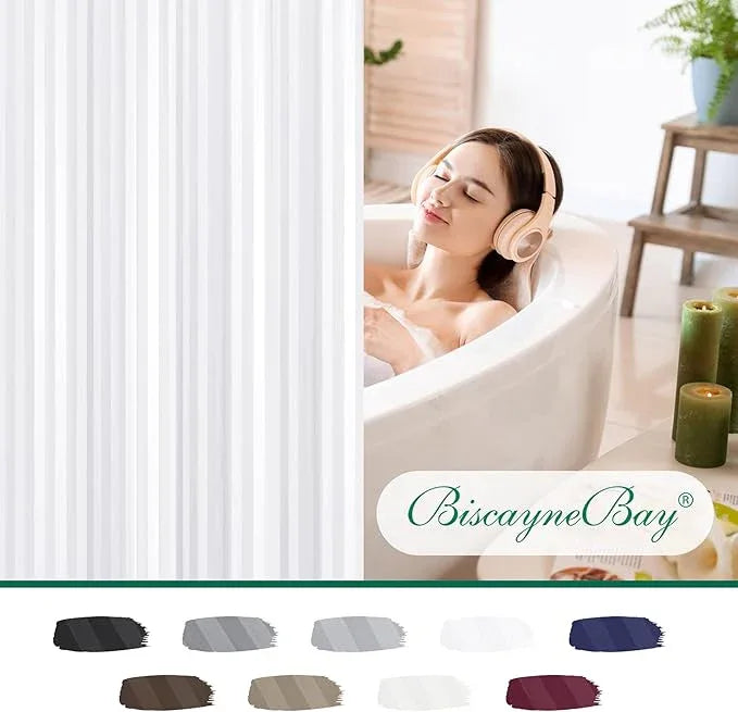 Biscaynebay Fabric Shower Curtain or Liner 72" X 72", White Water Repellent Damask Stripes Bathroom Curtains Machine Washable - ModernBath