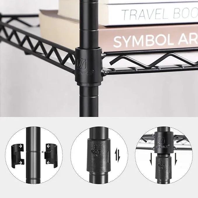 SONGMICS 4-Tier Bathroom Shelf, Storage Rack for Small Space, with 4 PP Shelf Liners, Removable Hook, Extendable Design, Ink Black and Translucent ULGR104B01 - ModernBath